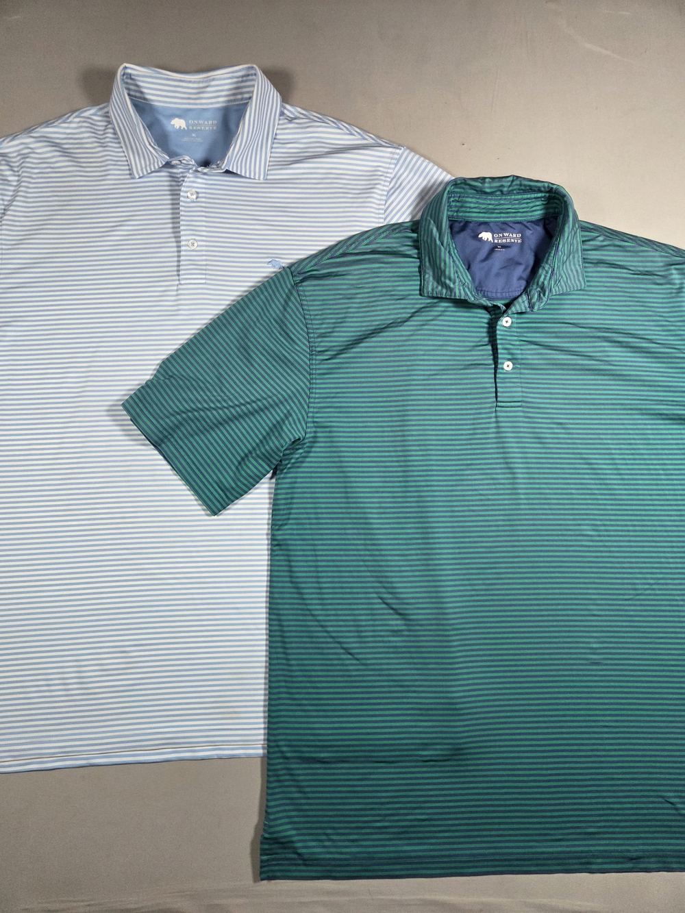 Onward Reserve Performance Stripe Polo Size XL - Teal and Light Blue